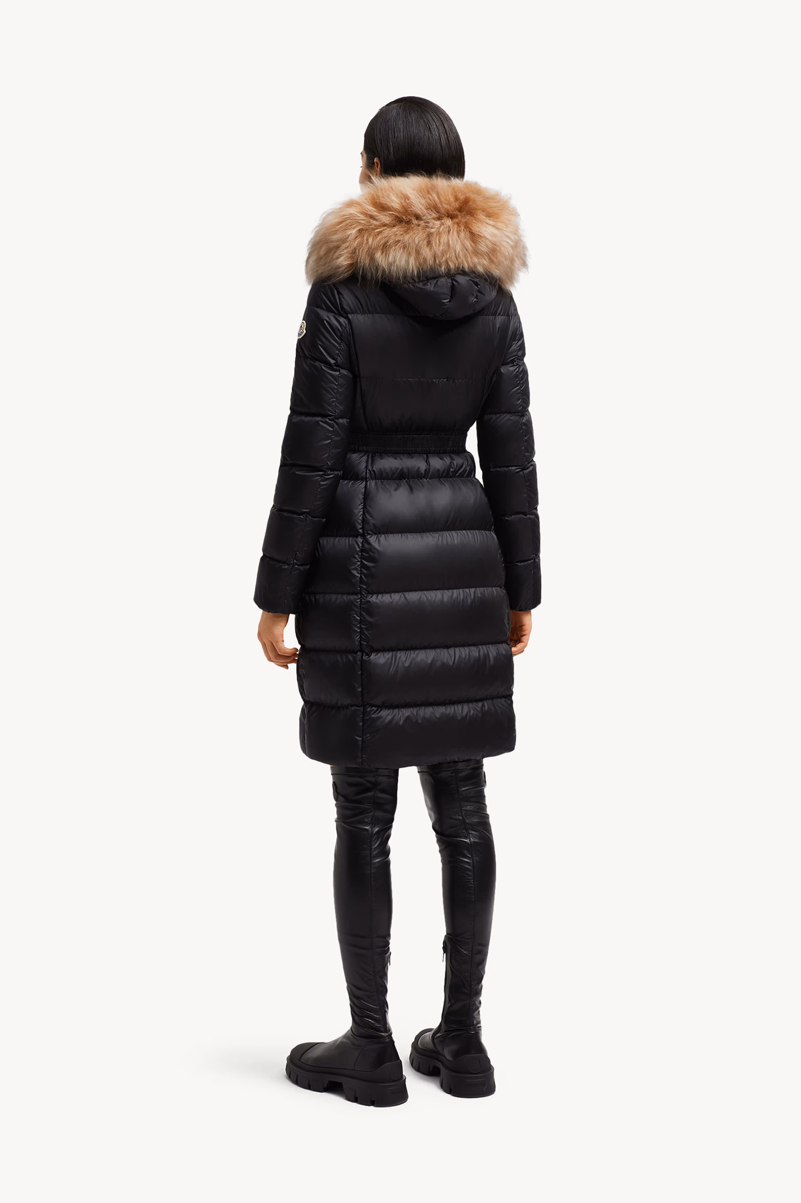 Boedic Hooded Shearling-Trimmed Long Down Jacket Women Black & Beige Moncler 5